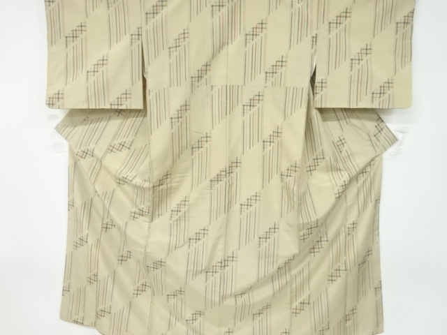 JAPANESE KIMONO / ANTIQUE KIMONO / SILK / TSUMUGI / WOVEN GEOMETRIC
